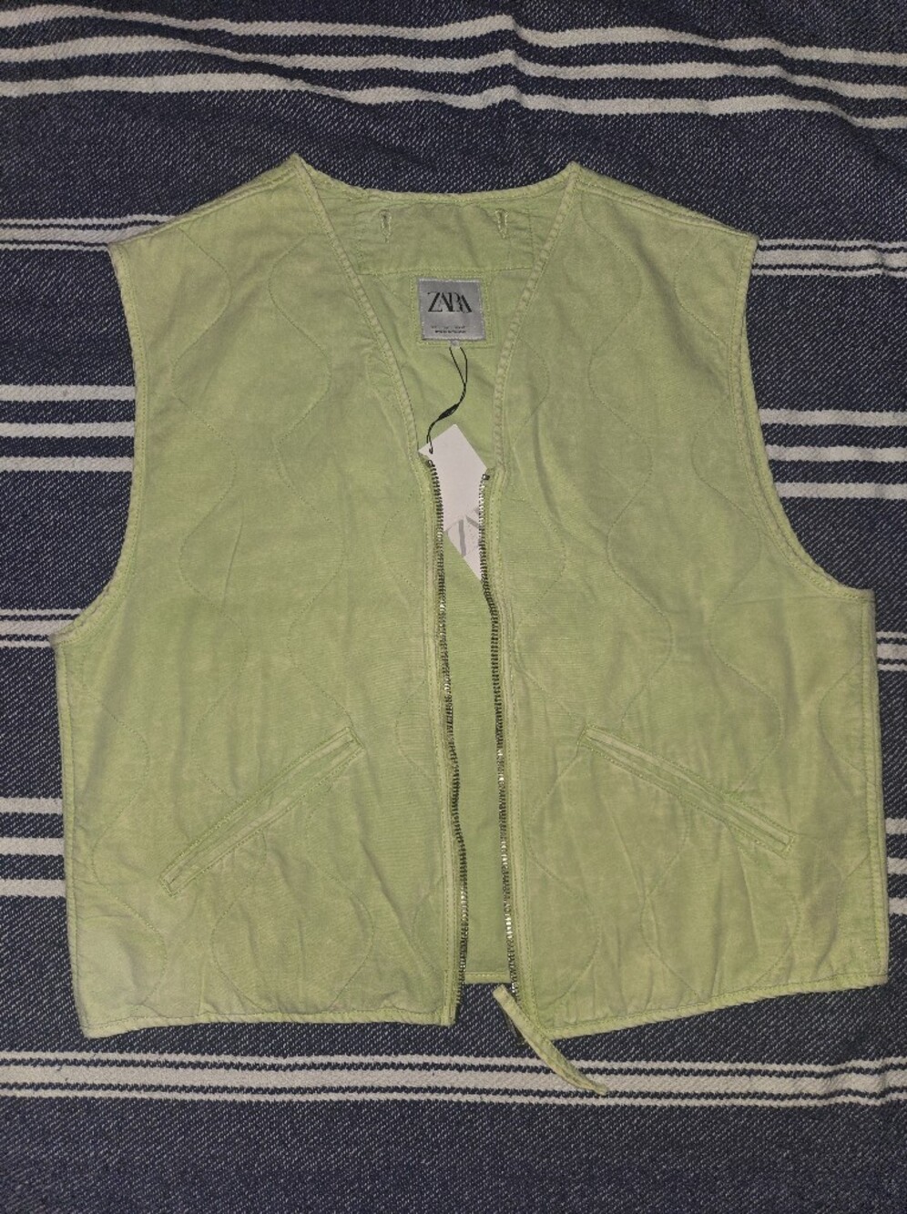 ZARA Light Lime Quilted Sleeveless Vest